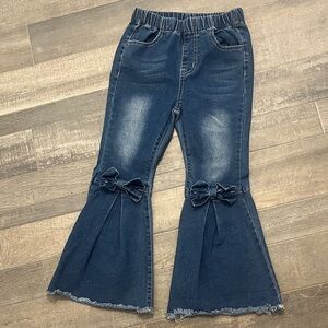 SHEIN Girls Dark Blue Denim Jeans with Knee Bows